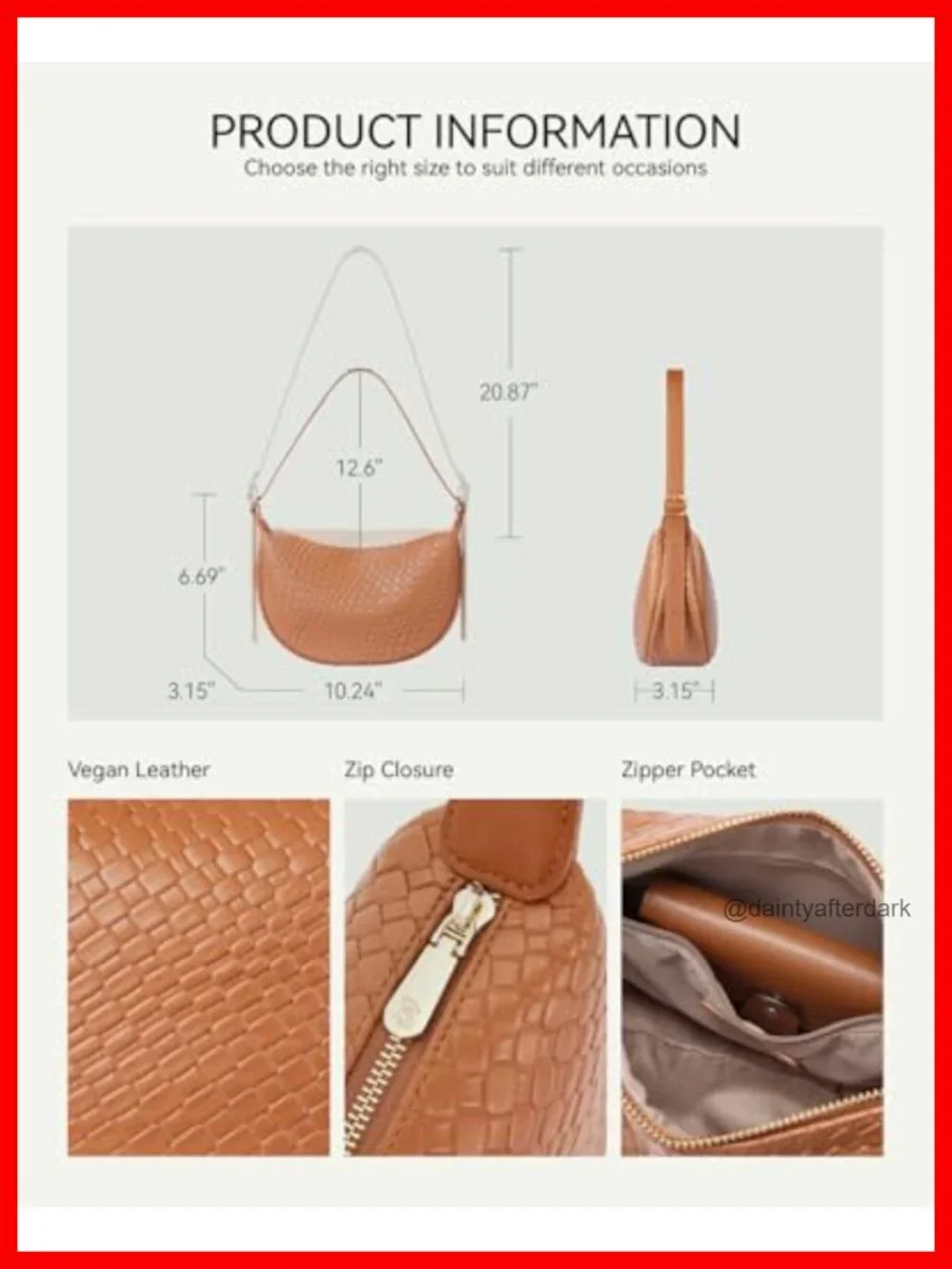 Crescent Crossbody Bag Vegan Leather Hobo Handbag Adjustable Strap